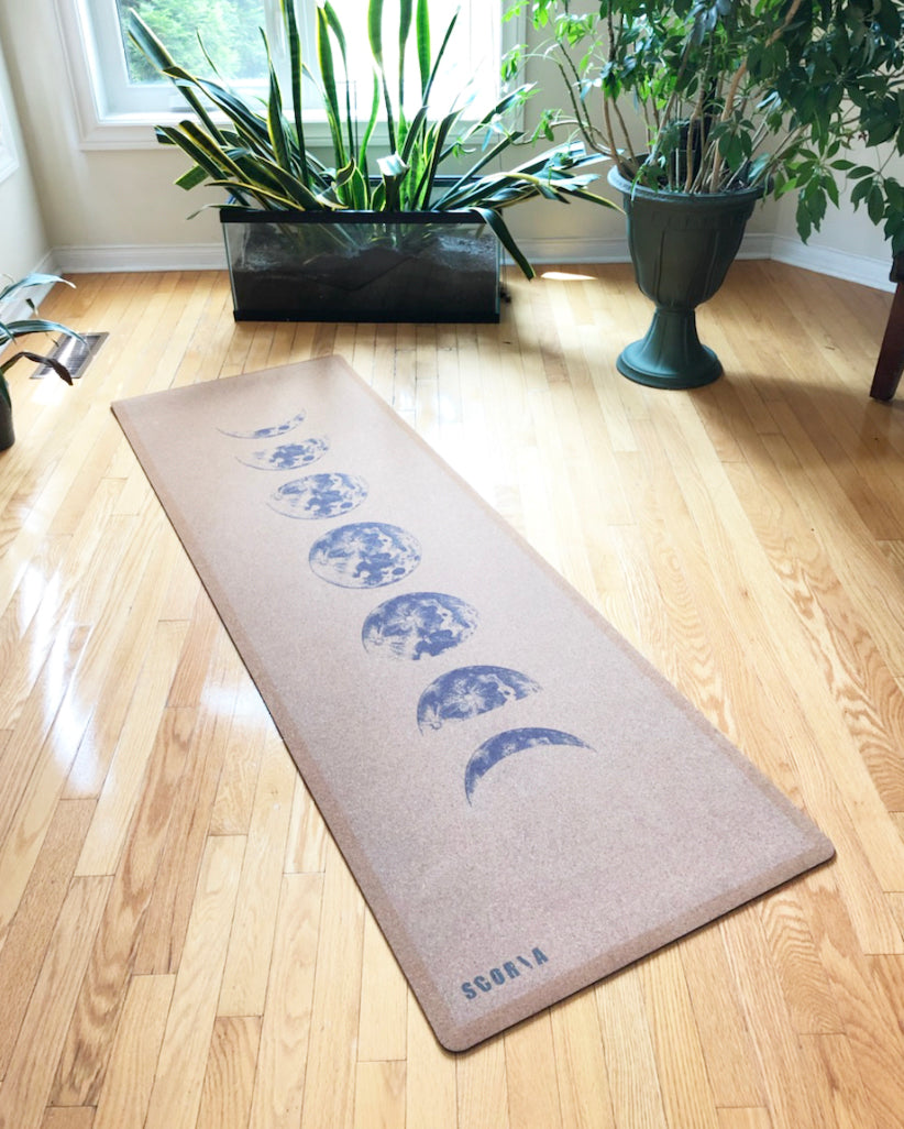 Tapis de yoga en liège très épais avec phases de la lune | 6 mm 