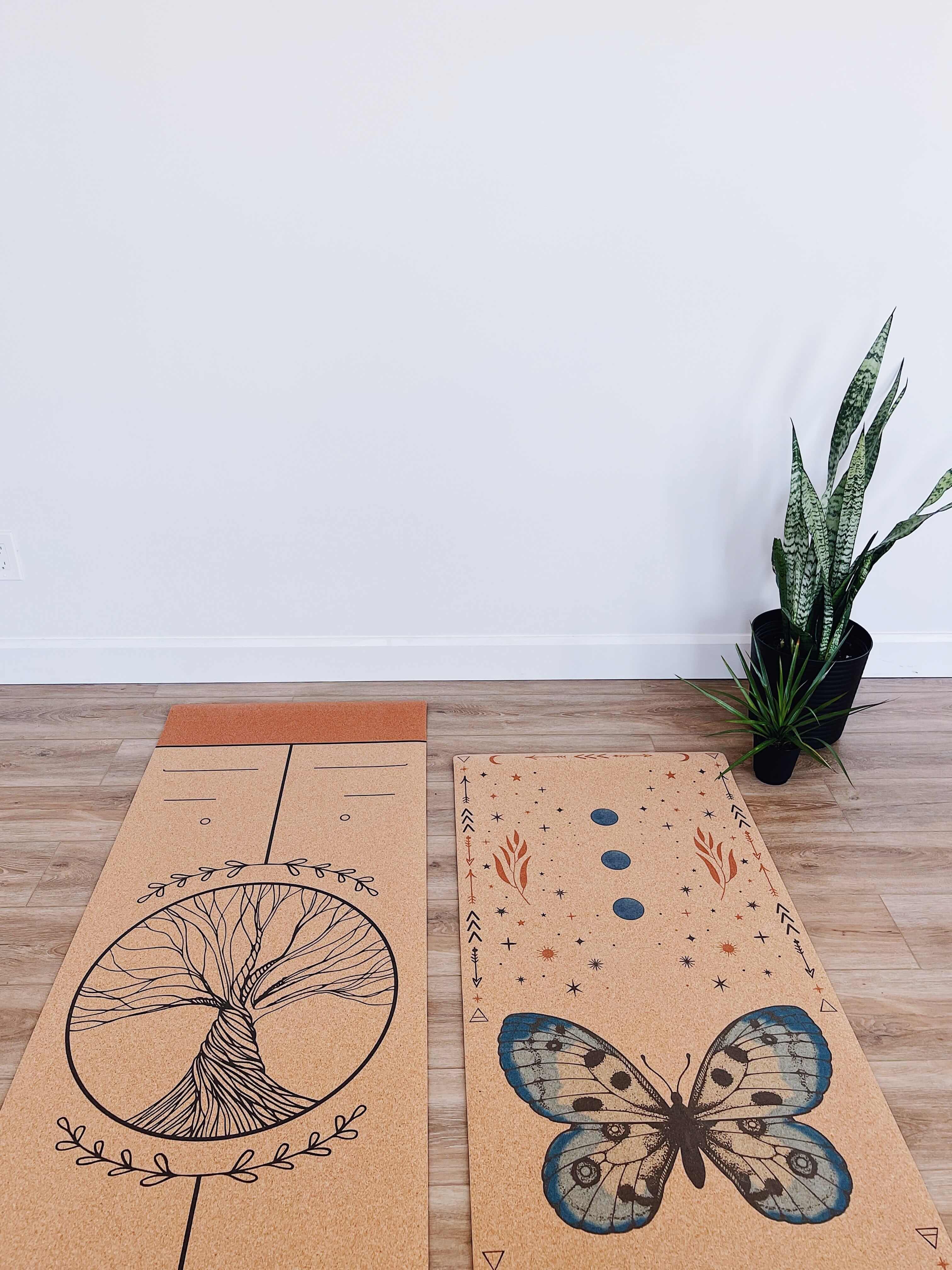 Tapis de yoga en liège avec motif arbre de vie très épais | 6 mm 